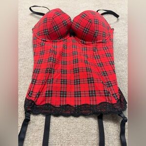 Adore Me Red Plaid Corset with Black Lace 0542